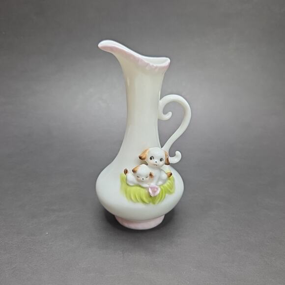 Kato Kogei 5-1/2in Porcelain Bud Vase Puppies Pitcher Small Shelf Desk Decor - Picture 9 of 9